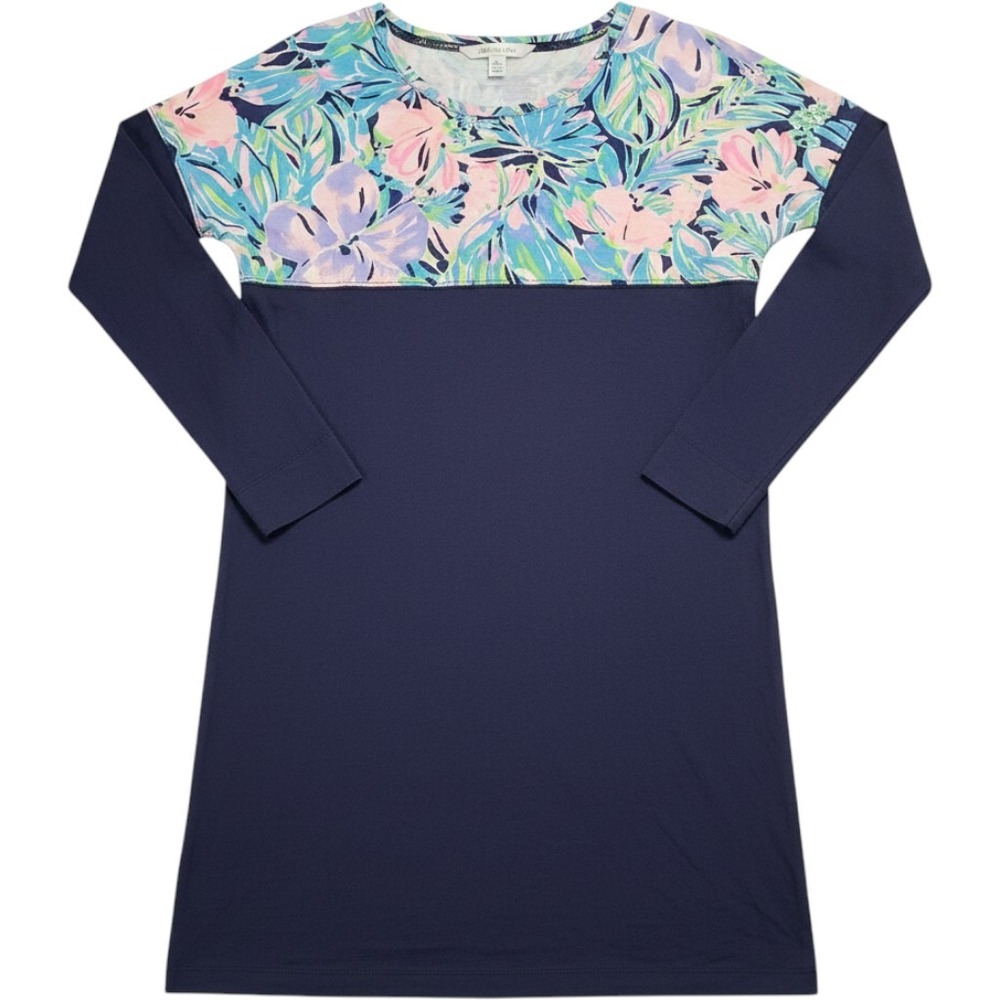 Lilly Pulitzer Navy Floral Pima Cotton Long Sleeve T-Shirt Dress‎ XS